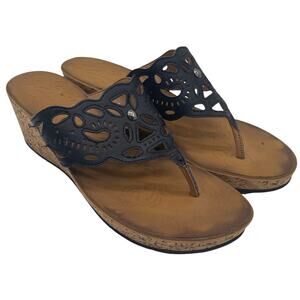 Clarks Black Cork Wedge Thong Sandals No Size Tag EUC APPROX Size 11.5